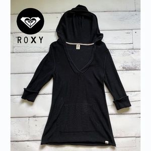 ROXY BLACK Tunic Hoodie Surfer girl beach knit style size XL